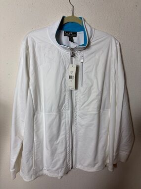 Ralph Lauren White Lightweight Full-Zip Shirt Jacket with Blue Trim NWT